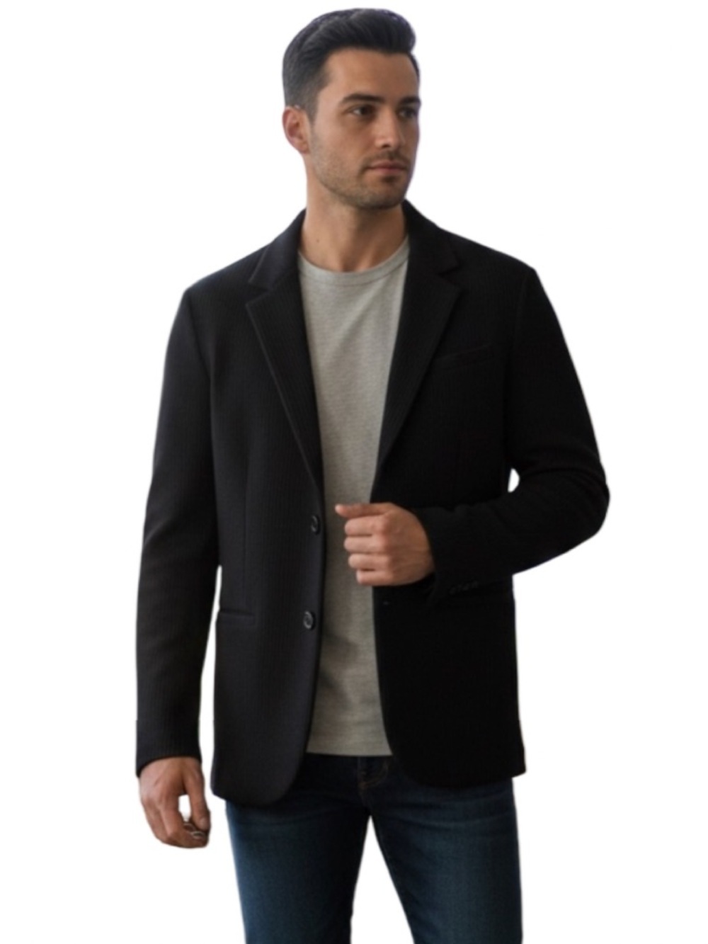 Armani Exchange Black Men's 100% Virgin Wool Knit Blazer Jacket Size Large
